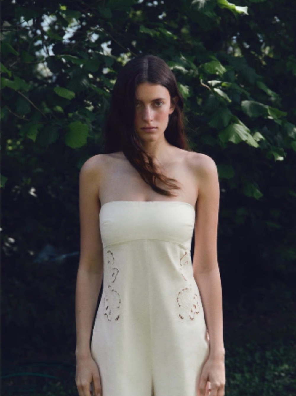 ZARA White Embroidered Strapless Wide Leg Jumpsuit Size M - Picture 2 of 16
